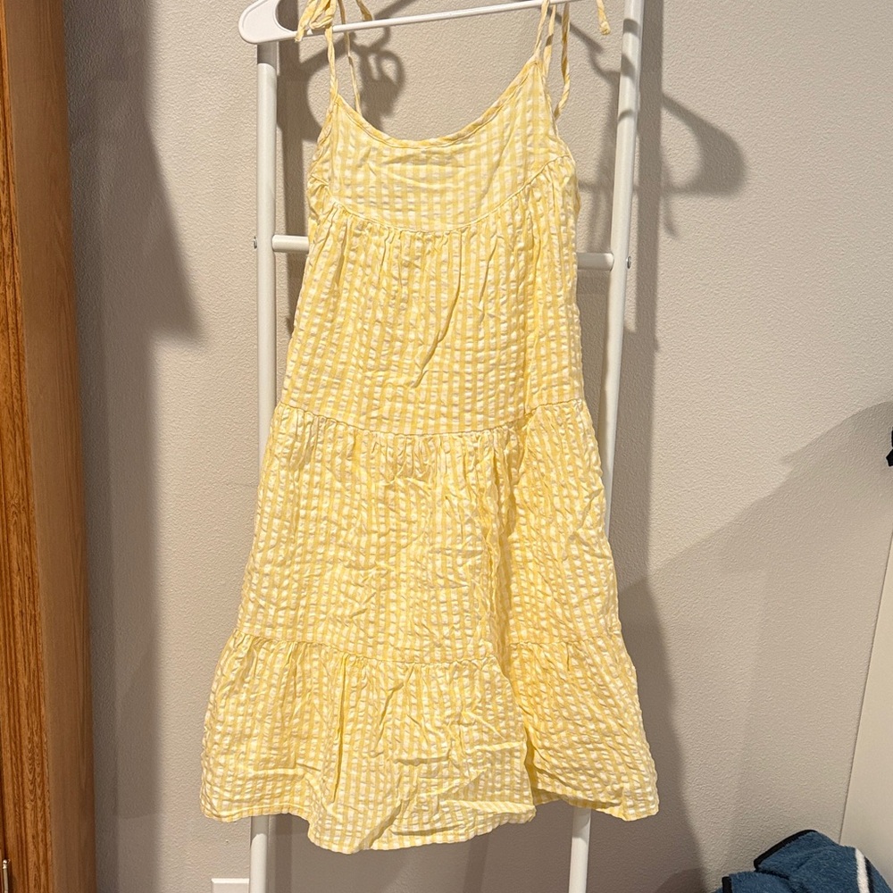 Yellow Gingham Tie-Shoulder Mini Dress